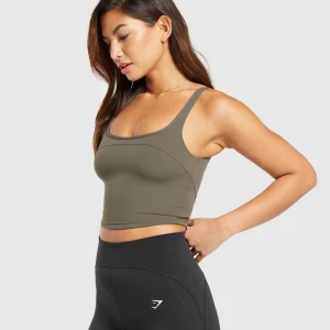 Fashion Gymshark Scoop Back Crop Tank CamoBrown