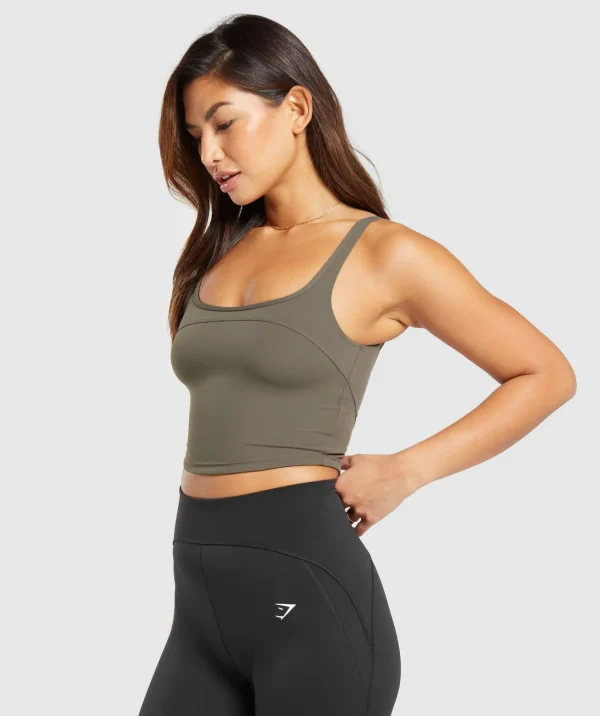 Fashion Gymshark Scoop Back Crop Tank CamoBrown