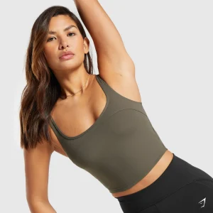 Fashion Gymshark Scoop Back Crop Tank CamoBrown