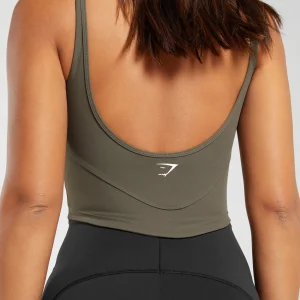 Fashion Gymshark Scoop Back Crop Tank CamoBrown