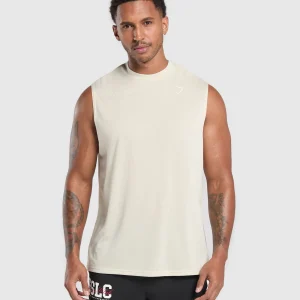 Fashion Gymshark Script Graphic Cut Off Tank EcruWhite