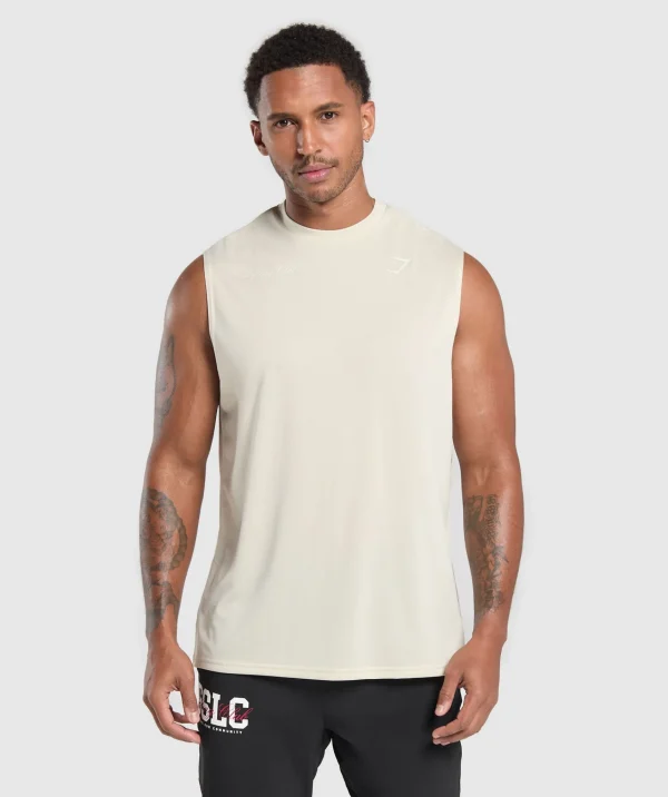 Fashion Gymshark Script Graphic Cut Off Tank EcruWhite