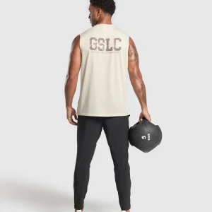 Fashion Gymshark Script Graphic Cut Off Tank EcruWhite