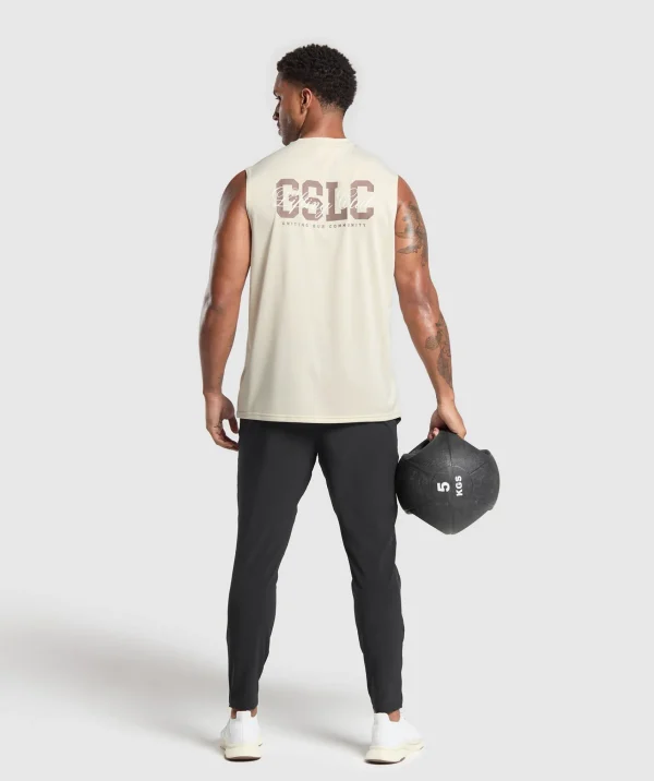 Fashion Gymshark Script Graphic Cut Off Tank EcruWhite