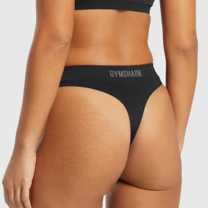 Discount Gymshark Seamless High Leg Thong Black