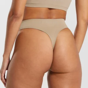 Clearance Gymshark Seamless High Leg Thong CementBrown