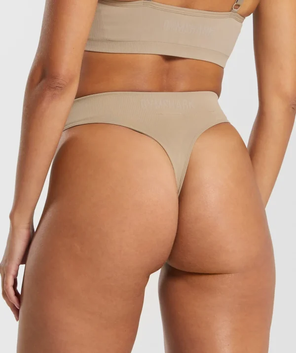 Clearance Gymshark Seamless High Leg Thong CementBrown