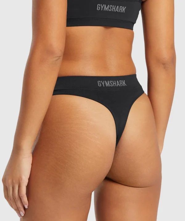 Discount Gymshark Seamless High Leg Thong Black