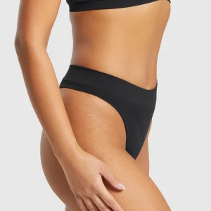 Discount Gymshark Seamless High Leg Thong Black