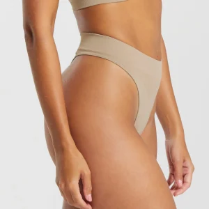 Clearance Gymshark Seamless High Leg Thong CementBrown