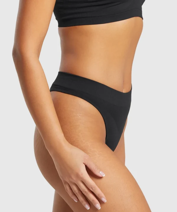 Discount Gymshark Seamless High Leg Thong Black