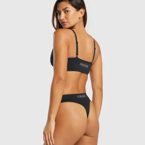 Discount Gymshark Seamless High Leg Thong Black