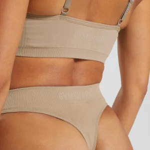 Clearance Gymshark Seamless High Leg Thong CementBrown