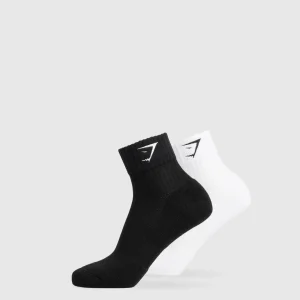 New Gymshark Sharkhead Embroidered Quarter Socks 2pk Black/White