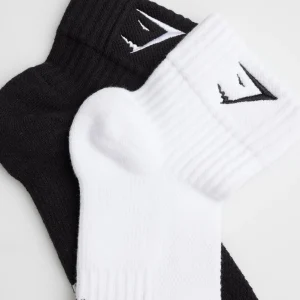 New Gymshark Sharkhead Embroidered Quarter Socks 2pk Black/White