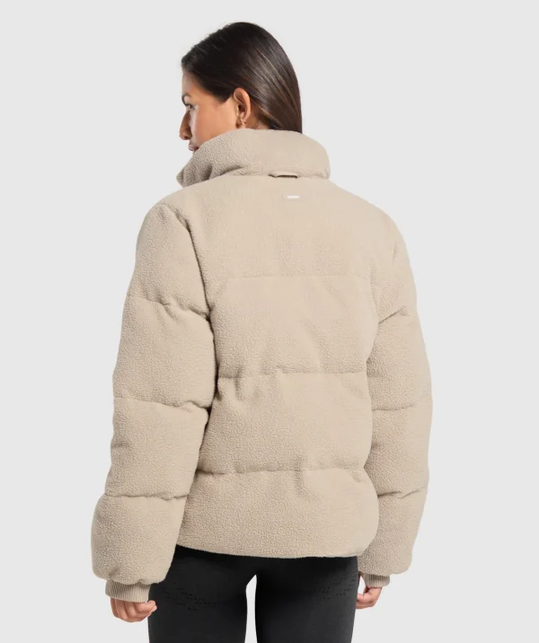 Sale Gymshark Sherpa Puffer Jacket SandBrown