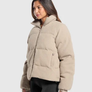 Sale Gymshark Sherpa Puffer Jacket SandBrown