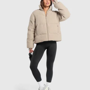 Sale Gymshark Sherpa Puffer Jacket SandBrown