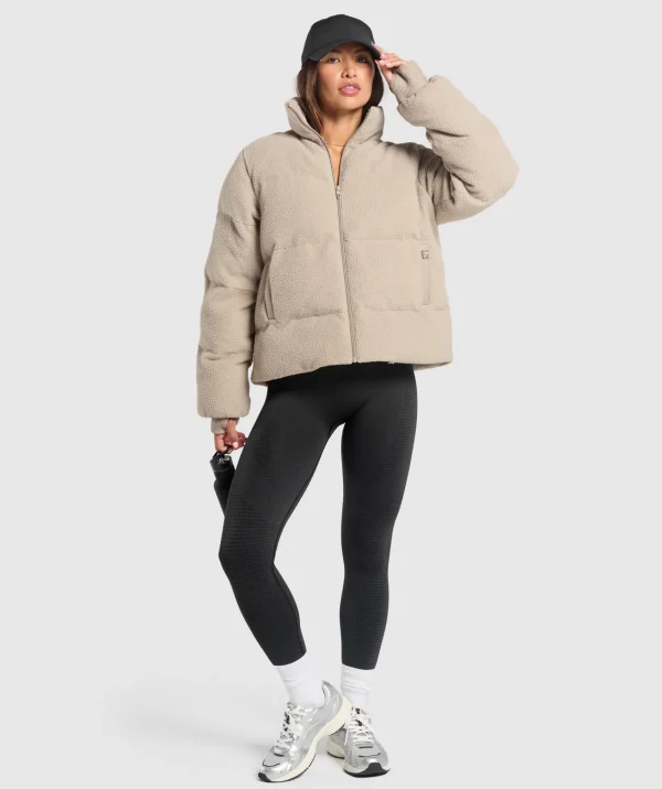 Sale Gymshark Sherpa Puffer Jacket SandBrown