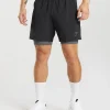 Online Gymshark Sport 7" 2 In 1 Shorts Black/SilhouetteGrey