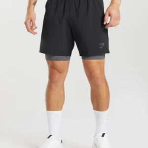 Online Gymshark Sport 7" 2 In 1 Shorts Black/SilhouetteGrey