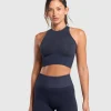 Clearance Gymshark Sport Seamless Cropped Tank HeavyBlue/IronBlue