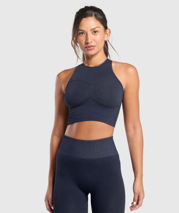 Clearance Gymshark Sport Seamless Cropped Tank HeavyBlue/IronBlue