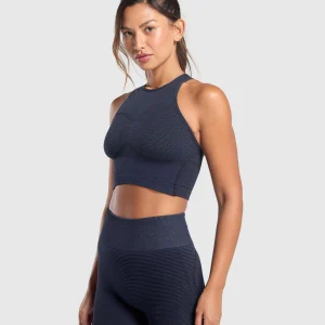 Clearance Gymshark Sport Seamless Cropped Tank HeavyBlue/IronBlue