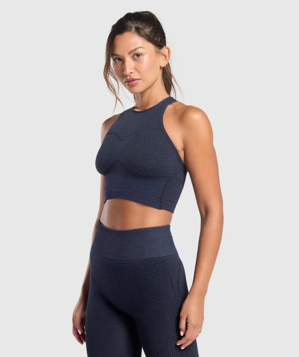 Clearance Gymshark Sport Seamless Cropped Tank HeavyBlue/IronBlue