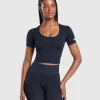 Hot Gymshark Sport Seamless Midi Top HeavyBlue/IronBlue