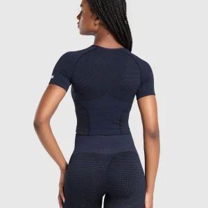 Hot Gymshark Sport Seamless Midi Top HeavyBlue/IronBlue