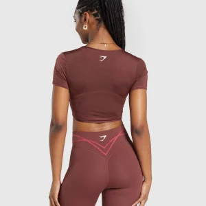 Hot Gymshark Stitch Feature Crop Top BurgundyBrown