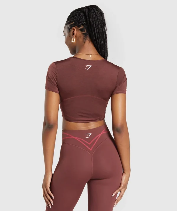 Hot Gymshark Stitch Feature Crop Top BurgundyBrown