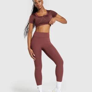 Hot Gymshark Stitch Feature Crop Top BurgundyBrown