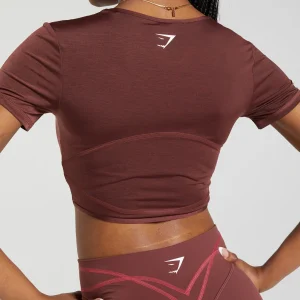 Hot Gymshark Stitch Feature Crop Top BurgundyBrown