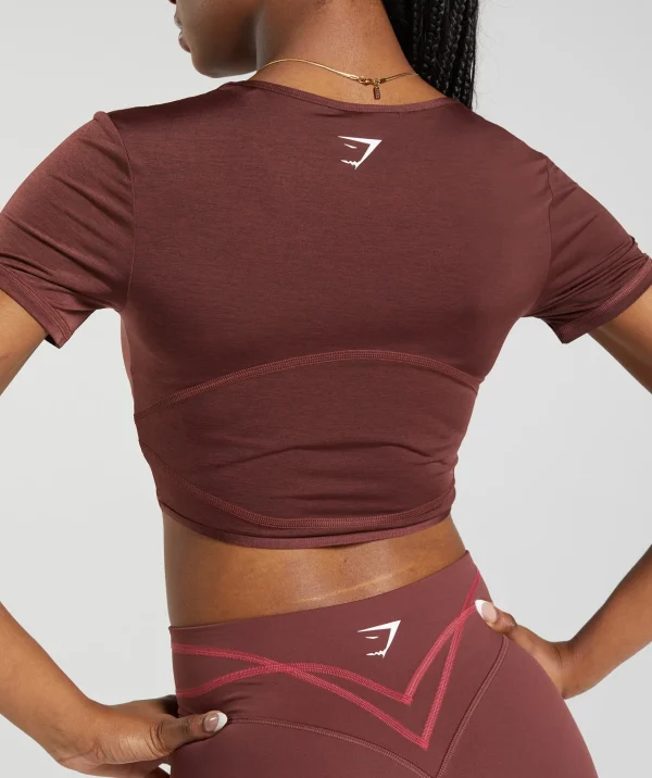 Hot Gymshark Stitch Feature Crop Top BurgundyBrown