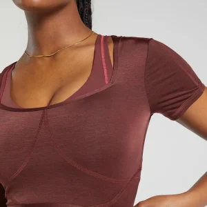 Hot Gymshark Stitch Feature Crop Top BurgundyBrown