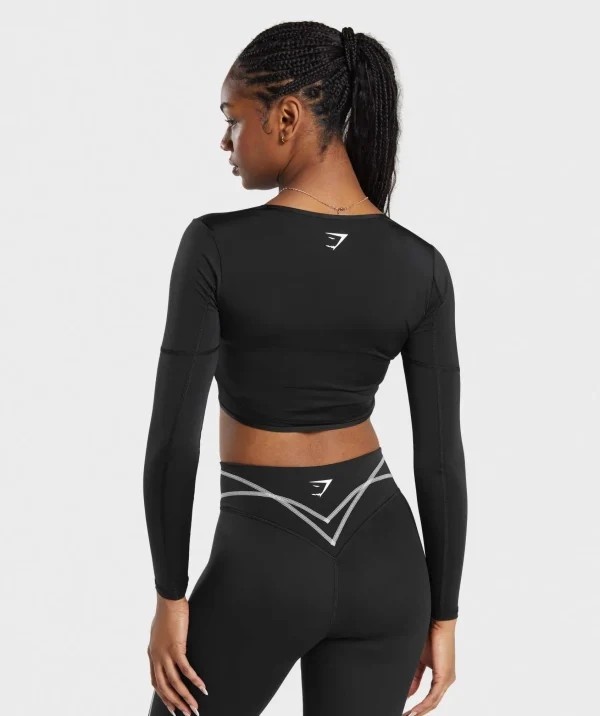 Best Gymshark Stitch Feature Long Sleeve Crop Top Black/StockBlackMarl