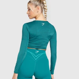 New Gymshark Stitch Feature Long Sleeve Crop Top OceanTeal