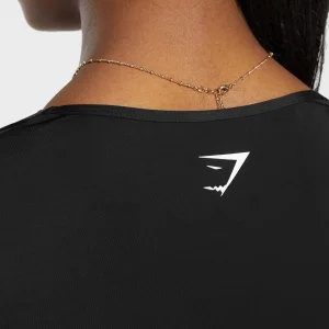 Best Gymshark Stitch Feature Long Sleeve Crop Top Black/StockBlackMarl