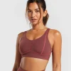 Fashion Gymshark Stitch Feature Sports Bra BurgundyBrown