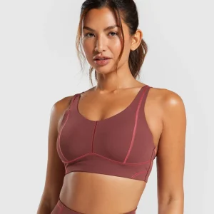 Fashion Gymshark Stitch Feature Sports Bra BurgundyBrown