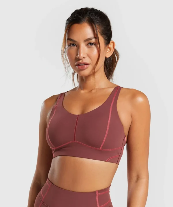 Fashion Gymshark Stitch Feature Sports Bra BurgundyBrown