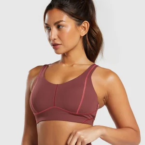 Fashion Gymshark Stitch Feature Sports Bra BurgundyBrown