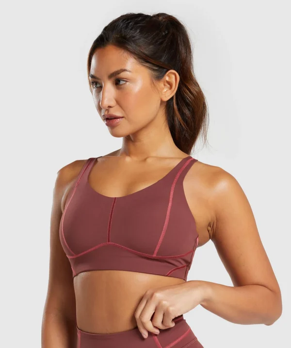 Fashion Gymshark Stitch Feature Sports Bra BurgundyBrown