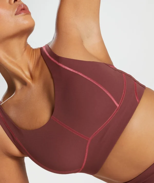 Fashion Gymshark Stitch Feature Sports Bra BurgundyBrown