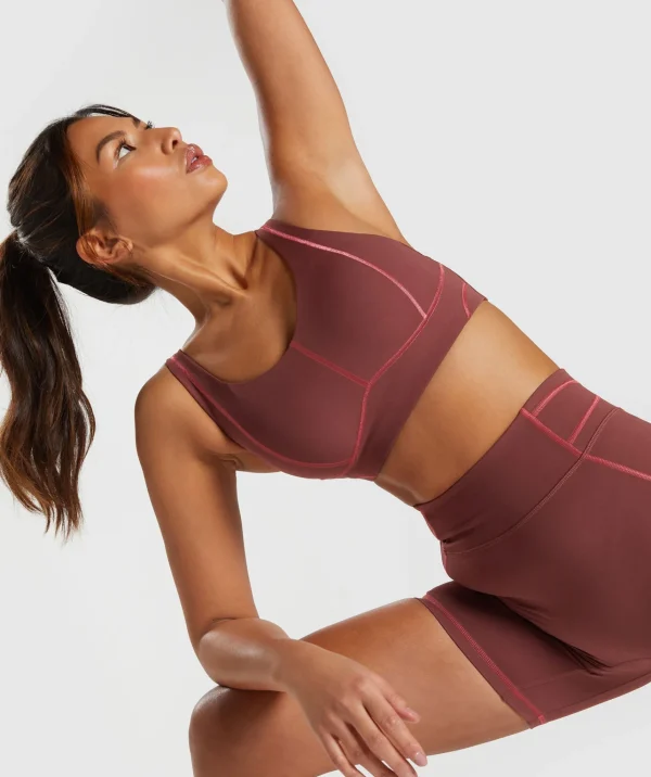 Fashion Gymshark Stitch Feature Sports Bra BurgundyBrown