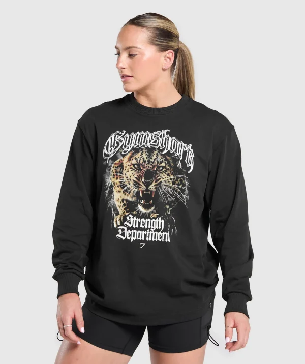 Discount Gymshark Strength Department Animal Long Sleeve T-Shirt Black