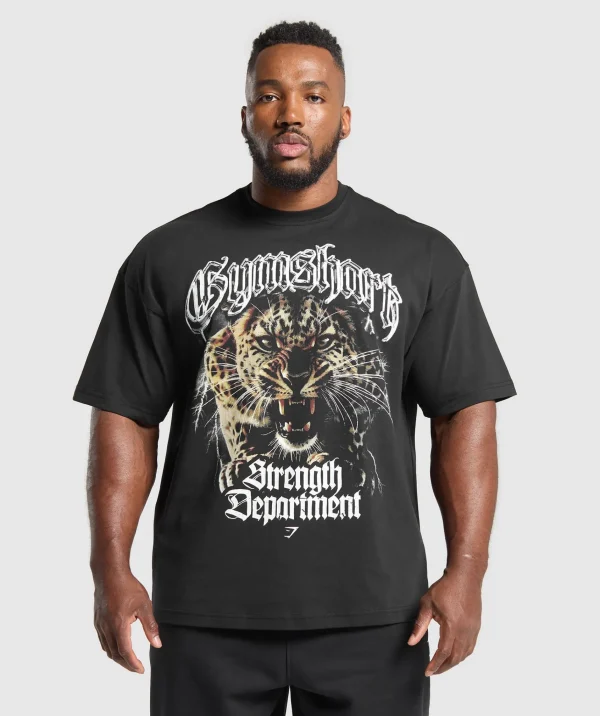 Clearance Gymshark Strength Department Animal Oversized T-Shirt Black