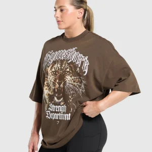 Sale Gymshark Strength Department Animal T-Shirt ArchiveBrown